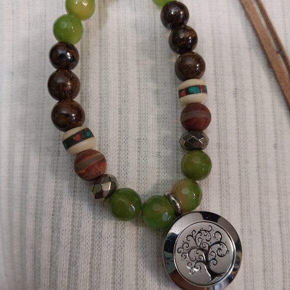 3363 Leather Strap Necklace, Earrings and Locket Bracelet Set. - Picture 5 of 8